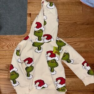 Kids Grinch Christmas Hoodie Set - Cream and Red